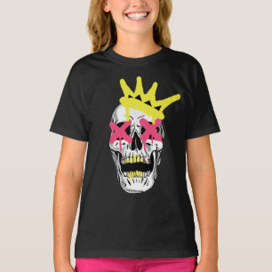 Camiseta Crânio Real: Coroa Artística Rosa X Olhos