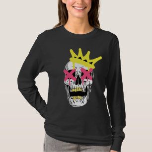 Camiseta Crânio Real: Coroa Artística Rosa X Olhos