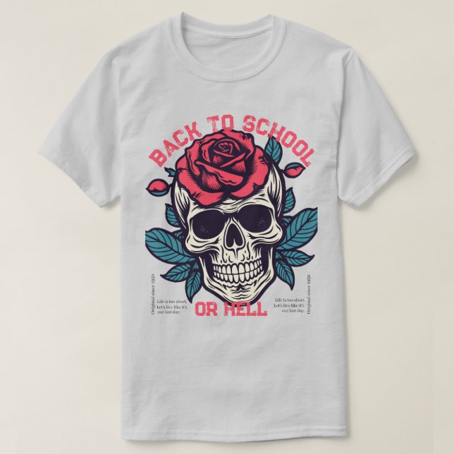 Camiseta Crânio retrô da moda com floral A vida é curta dem (Frente do Design)
