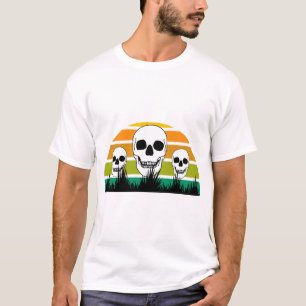 Camiseta Crânio Retro Ophiopogon Preto Grama Jardim Gótico