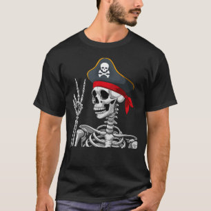 Camiseta Cranio Sinal de Paz Esqueleto Pirata Halloween