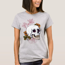 Camiseta Crânio sombrio com Strelitzia flores T-Shirt