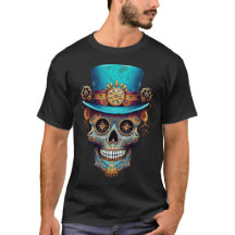 Crânio Steampunk Dia dos Mortos Masculino Preto