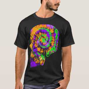 Camiseta Crânio Tie Dye Divertido Verde Roxo Festivo Hallo