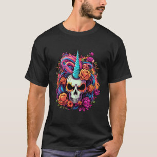 Camiseta Crânio Unicórnio Criaturas Míticas Arte Exot Tropi