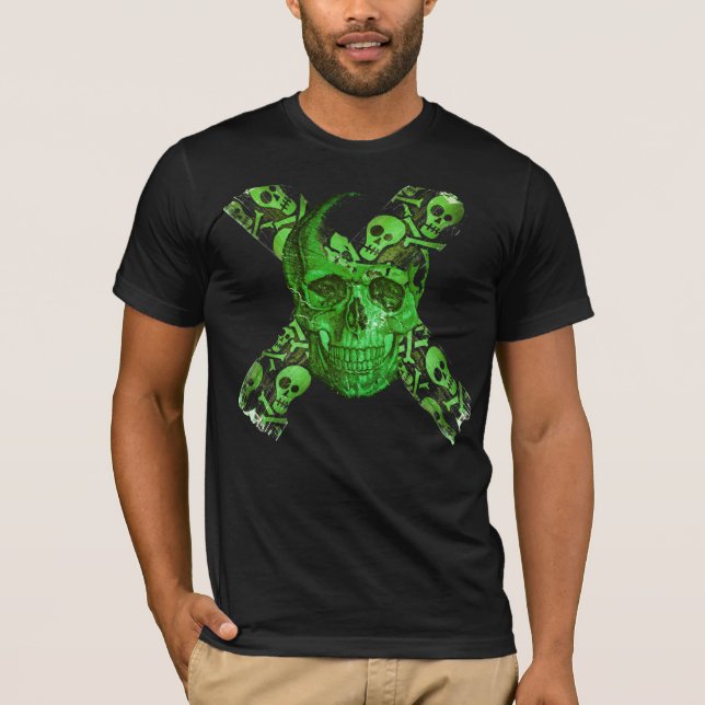 Camiseta Crânio Verde - Engraçado Crânio 3 T-shirt (Frente)