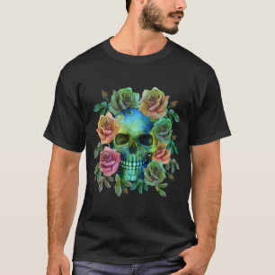 CAMISETA CRÂNIO VERDE MORTO COM FLORES