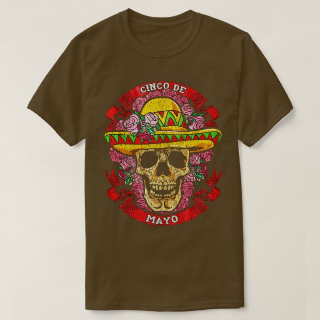 Camiseta Crânio Vestindo Chapéu Mexicano Cinco De Mayo (Frente do Design)