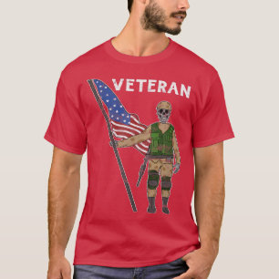 Camiseta Crânio Veterano Americano Sinalizador Esqueleto Mi