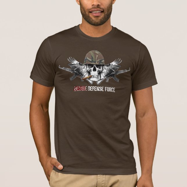 Camiseta Crânio voado da força de defesa do zombi com (Frente)