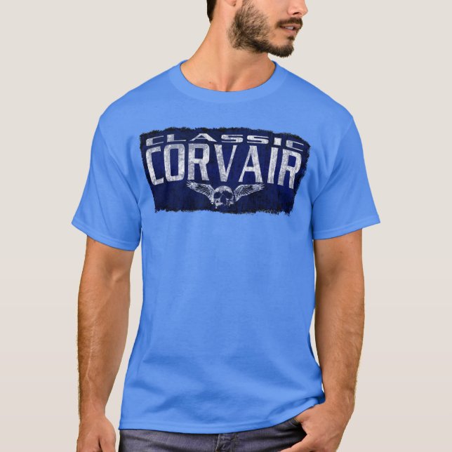 Camiseta Crânio voado de Chevy Corvair clássico azul (Frente)