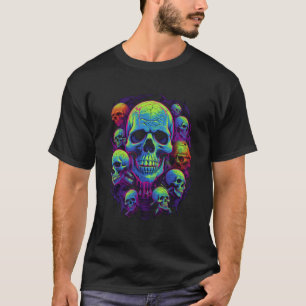 Camiseta Crânios Coloridos Esqueleto Artístico Cabeça Hallo