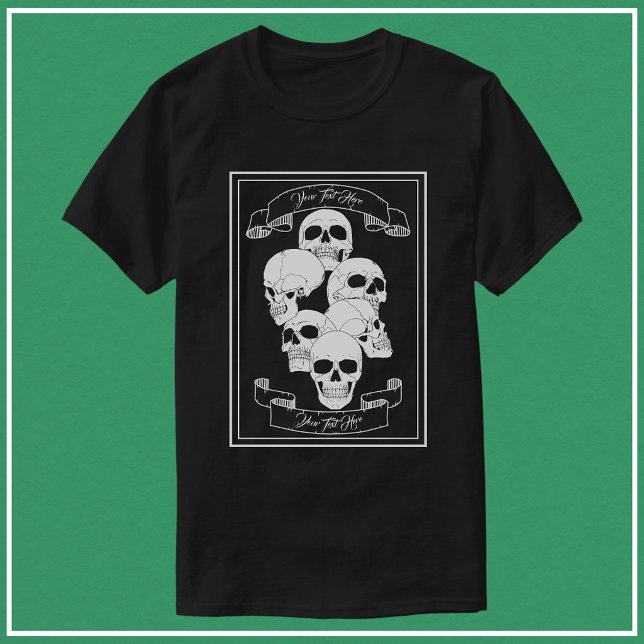 Camiseta Crânios com Faixas e Texto Masculino Preto (Criador carregado)