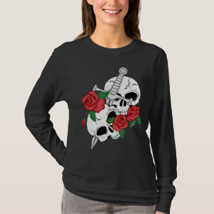 Camiseta Crânios com Rosas e punhal