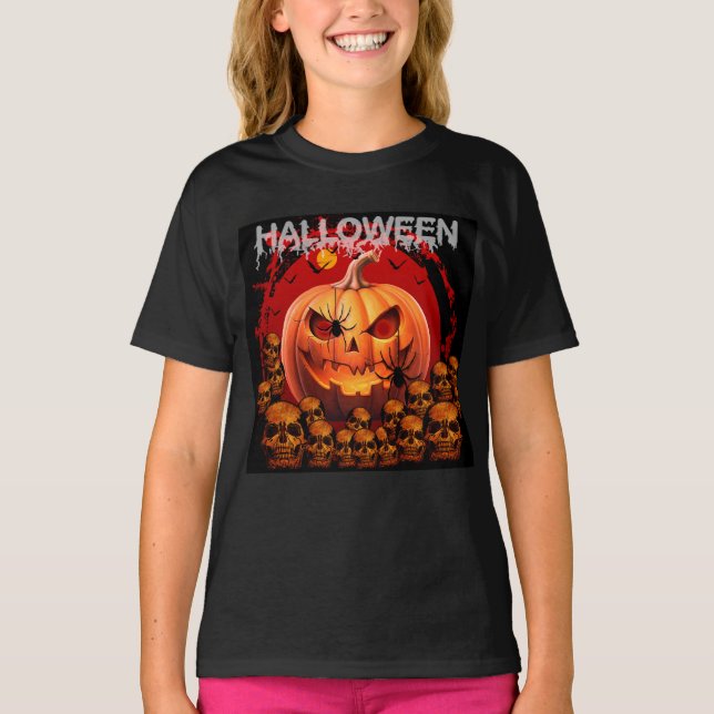 CAMISETA CRÂNIOS DE ABÓBORA ESQUELETO HALLOWEEN  (Frente)