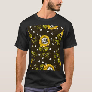 Camiseta Crânios De Girassol: Padrão Único Sem Olho.