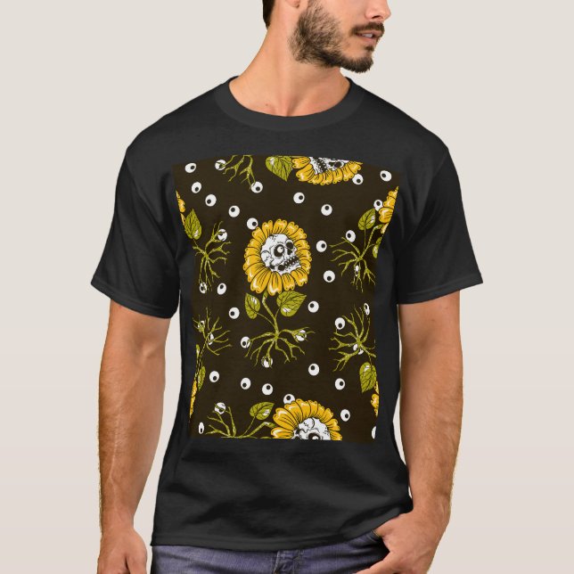 Camiseta Crânios De Girassol: Padrão Único Sem Olho. (Frente)
