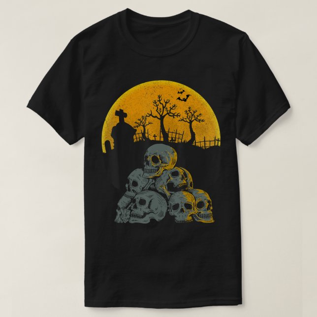 Camiseta Crânios de Halloween Cabeças de Esqueleto Lua Fant (Frente do Design)