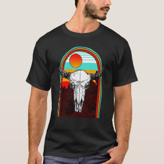 Camiseta Crânios de Vaca Hippie Asteca Fã de Vaca Animal de