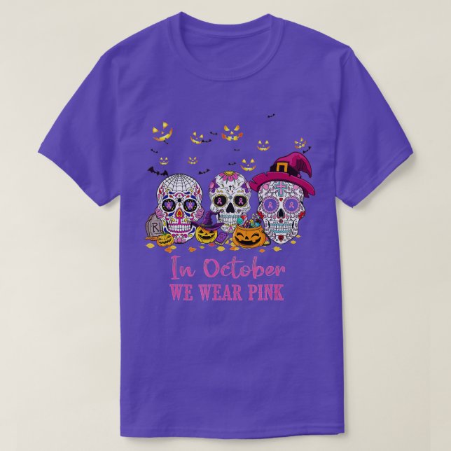 Camiseta Crânios Em Outubro Nós Vestimos Conhecimento Do Ca (Frente do Design)