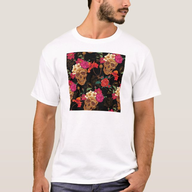 Camiseta crânios florais (Frente)