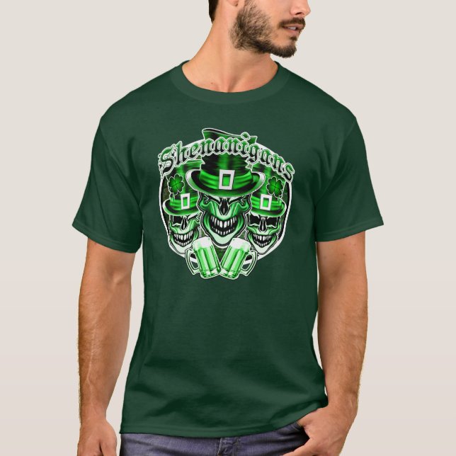 Camiseta Crânios irlandeses de riso do Leprechaun: (Frente)