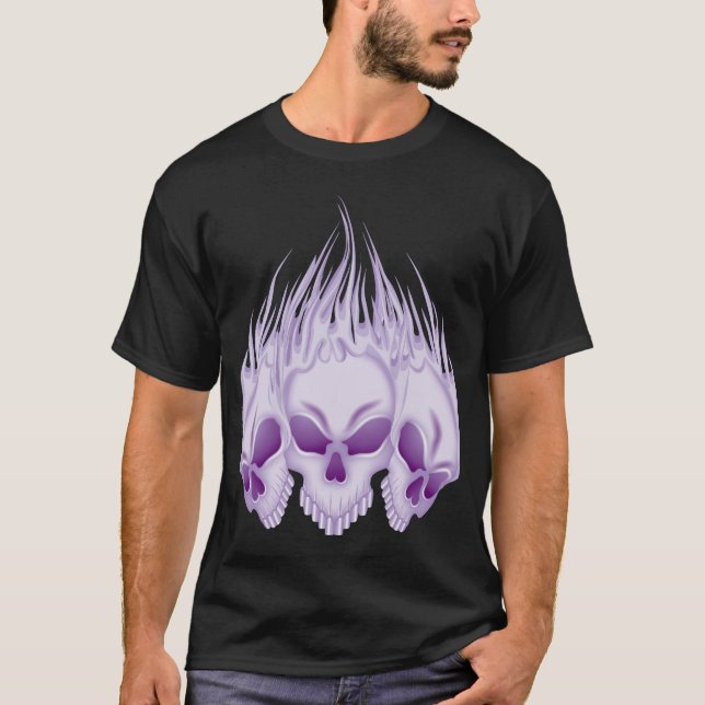 Camiseta Crânios roxos flamejantes (Frente)