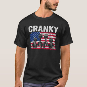 Camiseta Cranky Car Engine Cankshaft USA Flag Mechanics 4th