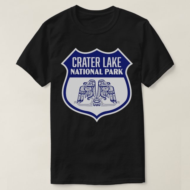 Camiseta Crater Lake National Park Retro Bird Shield Blue (Frente do Design)