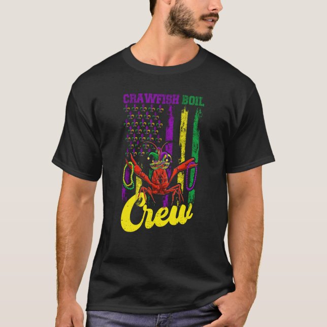 Camiseta Crawfish Boil Crew Beads Mardi Gras Flag Kids Todd (Frente)