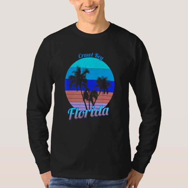 Camiseta Crawl Key Florida Retro Tropical Palm Trees Vacati (Frente)