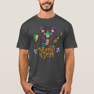 Camiseta Crayfish/trompet/mask/fleur de lis Mardi Gras