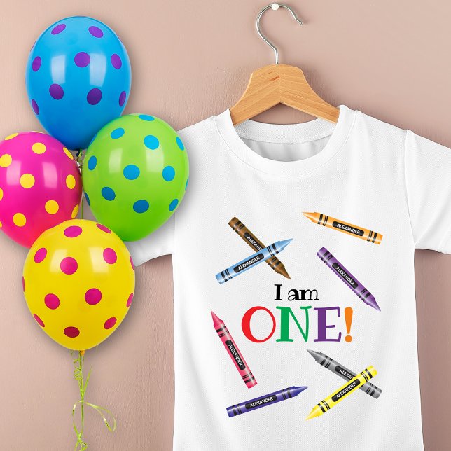 Camiseta Crayon First Birthday Kids Name Party (Criador carregado)