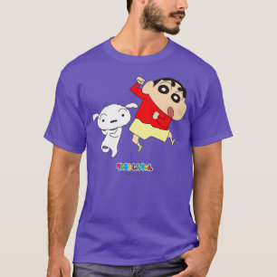 Camiseta Crayon Shin-chan dança Shin-chan e Shiro