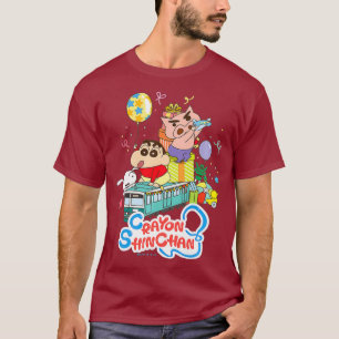Camiseta Crayon Shin-chan Shin-chan e horário de festa do