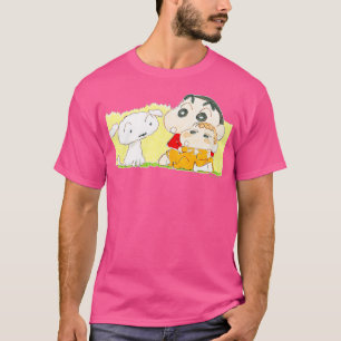 Camiseta Crayon Shin-chan Shin-chan segurando Himawari