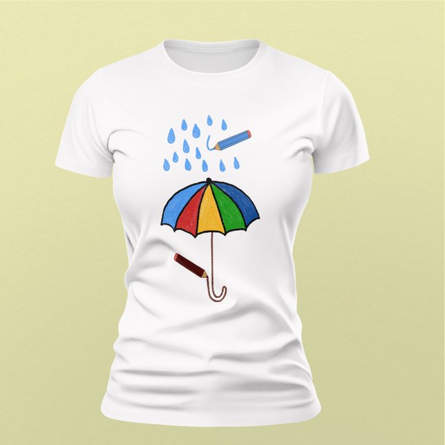 Camiseta Crayons desenhando chuva e guarda-chuva (Criador carregado)