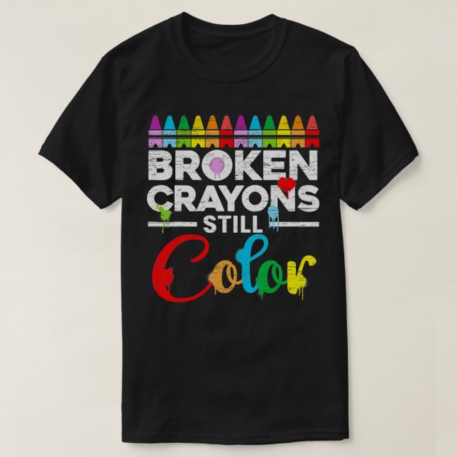 Camiseta Crayons Partidos Ainda Cores Sensibilização Para A (Frente do Design)