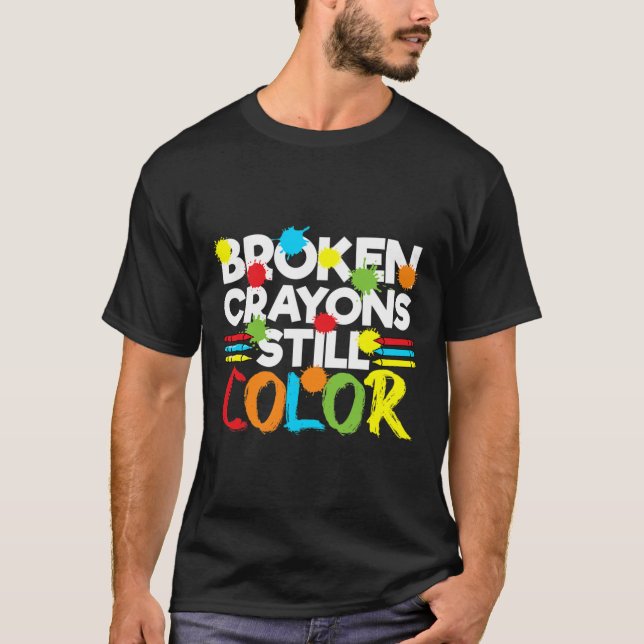 Camiseta Crayons Partidos Ainda Cores Sensibilização Para A (Frente)