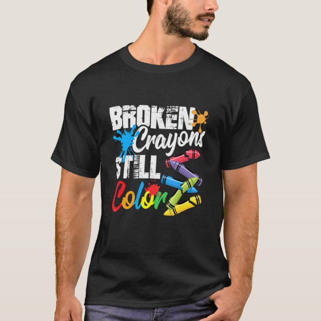 Camiseta Crayons Partidos Ainda Cores Sensibilização Para A (Frente)