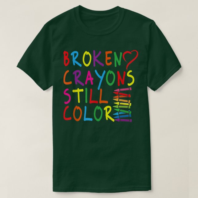 Camiseta Crayons Quebrados Ainda Menores Awarenes de Saúde (Frente do Design)