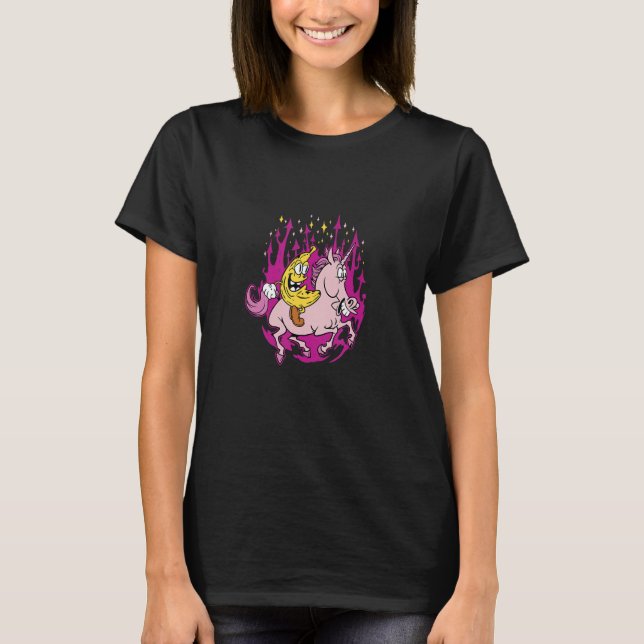 Camiseta Crazy Banana Riding a Unicorn  Whimsical Fantasy A (Frente)