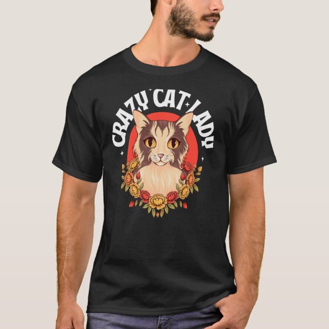 Camiseta Crazy Cat Lady Women Animal Flowers Mother's Day   (Frente)
