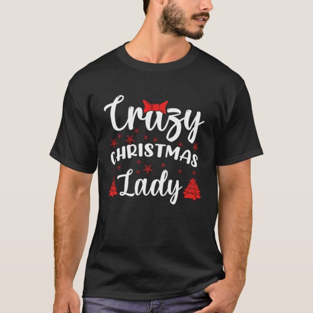 Camiseta Crazy Christmas Lady Buffalo Plaid Red  Xmas (Frente)