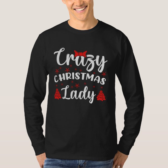 Camiseta Crazy Christmas Lady Buffalo Plaid Red  Xmas (Frente)