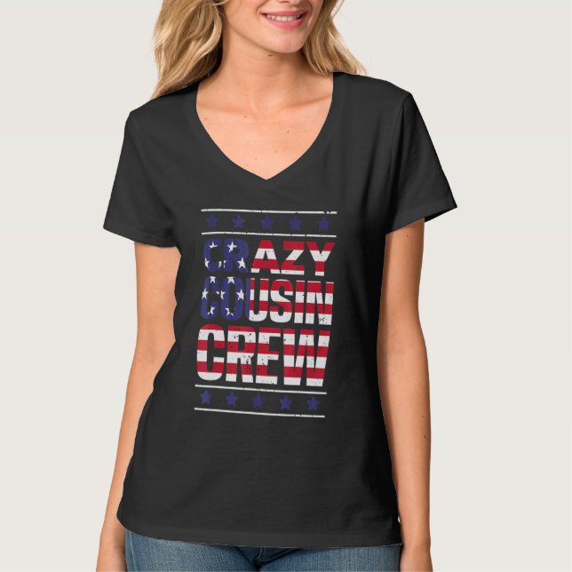 Camiseta Crazy Cousin Crew Patriotic Family Member Group Co (Frente)