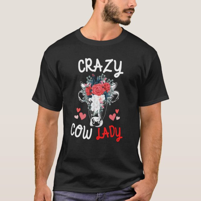 Camiseta Crazy Cow Lady Women Animal Flowers Mother's Day (Frente)