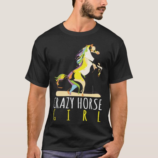 Camiseta Crazy Horse Girl Horseback Riding Equestrian Horse (Frente)
