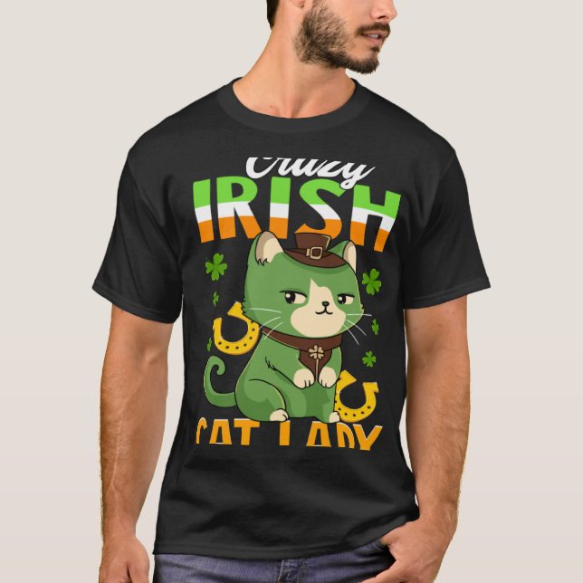 Camiseta Crazy Irish Cat Lady  Saint Patrick s (Frente)