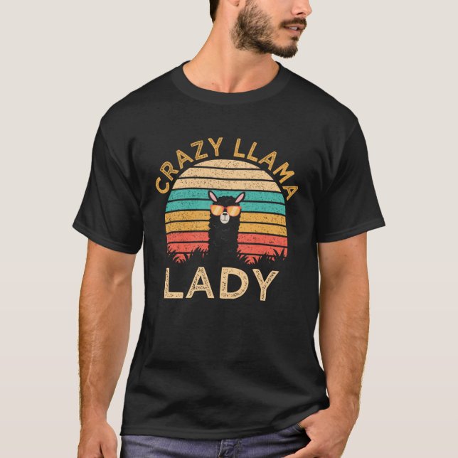 Camiseta Crazy Llama Lady  Llama Wearing Sunglasses Farmer (Frente)